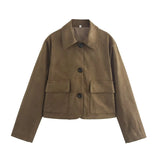 Foridol Casual Brown Jacket Women Autumn Winter Loose Short Buttons Coat Suede New Fashion Jacket Femme Veste
