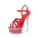 2026 New Silver Narrowband Women's Sandals 14CM Party Banquet Dress Shoes Summer Stiletto Nightclub Platform Crystal High Heels