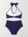 New Women High Waisted Halter Bikini Set Modest Triangle Tummy Control Swimwear Hot Spring Beach Vacation Summer Panties Sets