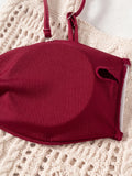 ZTVitality Wine Red Ribbed Bandeau Bikini Set Metal Buckle High Cut Thong Swimsuit Women's 2026 New Beach Bathing Suit Biquini