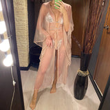 3 Colors Sexy Glitter Mesh Sheer See Through Tunic Beach Cover Up Cover-ups Beach Dress Beach Wear Beachwear Female Women V3217