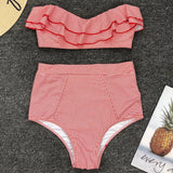 2025 Striped Top Ruffle High Waist Bikini Women Swimwear Female Swimsuit Two-pieces Bikini set Bandeau Bikinis Bathing Suit Swim