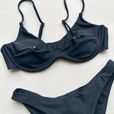 2026 New Women's Underwire Bikini Set Solid Color Strappy Swimsuit Rivet Decor Micro Bikini Sexy Backless Bathing Suit Beachwear