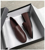 Retro British Style Women Leather Shoes Autumn Flat Casual Loafers Fashion Slip on Round Toe Office Work Shoes Zapatillas Mujer
