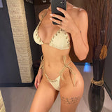 8 Colors Halter Ribbed High Leg Cut Bikini Female Swimsuit Women Swimwear Two-pieces Bikini set Bather Bathing Suit Swim V5541Y