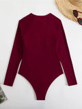 Sexy High Cut Printed Long Sleeve Zipper Surf Rash Guard One Piece Swimsuit Women Swimwear Female Bather Bathing Suit Swim V6285