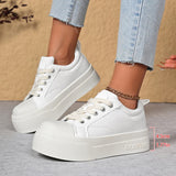 Korean Round Toe Platform Sneakers Women 2026 Autumn Lace Up Thick Bottom Vulcanized Shoes Woman Plus Size 43 Non Slip Sneakers