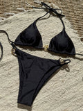 Shiny Sparkling Halter Metal Ring Bikini Women Swimwear Female Swimsuit Two-pieces Bikini Set Brazilian Bather Bathing Suit Swim