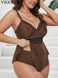 VigoJany 2026 Solid Patchwork Plus Size Tankini Women Push Up High Waist Big 2 Piece Swimsuit Backless Beach Large Bathing Suit