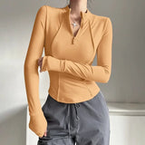 Women's Slim Fit Long Sleeved Yoga Exercise Top Elastic Half Zipper Fitness Suit for Active Wear