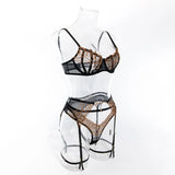 Toucheart4PCS Lace Golden Embroidery Sexy Underwear Set Slim Exposed Navel See-through Hollow Out Interesting Steelring Bralette
