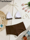 Sexy Splicing Halter Shorts Bikini Female Swimsuit Women Swimwear Two-Pieces Bikini Set Padded Bather Bathing Suit Swim V8132