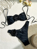 Sexy 3D Flower Patchwork Swimwear Thong Bikini 2024 Women Lace-up Swimsuit Halter Drawstring Swimming Bathing Suit Biquini Mujer
