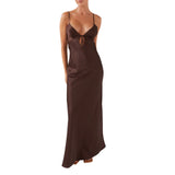 Women Cami Dress Solid Color Sleeveless Tie-Up Front Sleeveless Backless Dress Long Dress Summer Casual Spaghetti Strap Dress