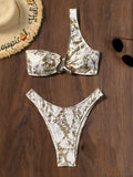 sexy metallic sanke print gillter one shoulder bikinis sets two pieces swimsuit thong bathing suit Swimwear biquini tankini