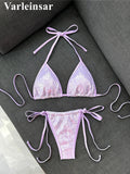 Sequins Halter Bikini Female Swimsuit Women Swimwear Two-Pieces Bikini Set High Cut Leg Padded Bather Bathing Suit Swim V8302