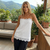 Women Camisoles Solid Color Lace Trim Spaghetti Strap Casual Tank Tops Summer Fashion Sleeveless Vests Streetwear
