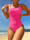 Women's Swimsuit 2026 Solid Color One Piece Bikini Rib-knit U-neck Suspender Push Up Slim Swimwear Backless Monokini KJFF093