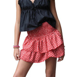 Women Vintage Mini Skirt Elegant High Waist Pleated Printed Ruffled Layered Skirt Summer A-line Skirt Streetwear