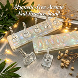 Iridescent Acetate Nail Practice Stand Non-Magnetic Clear Nail Tip Holders for Manicure Swatch & Press On Nails Making