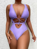 Deep V Neck Wrap Around High Cut Women Swimwear One Piece Swimsuit Female Monikini Tummy Cut Out Bathing Suit Swim Beach Wear