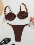 DEKA Women Swimsuit Summer Push Up Backless Halter Brazilian Underwired Bra Cup Bikini Set Solid  Micro String Thong Swimwear