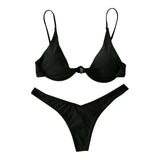 Sexy Underwire Bikini 2024 Mujer Women Solid Red Push Up Bra Thong Swimsuit Halter V Neck Bathing Suit Mini Micro Thong Swimwear