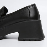 Brown Pu Leather Platform Loafers for Women British Style Round Toe Thick Heel Pumps Woman Slip On High Heels Office Shoes Lady