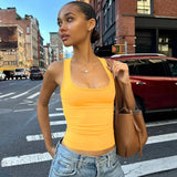 Women's Fashion Solid Tank Tops 2026 Streetwear Sleeveless T-shirt Female Square Collar Skinny Corset Y2K Girls Gray Crop Top