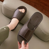 Big Size EU48 Indoor Slippers For Women Men Spring Summer House Shoes Soft Leather Anti-slip Open Toe Couples Home Floor Slides