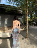 Korean Swimsuit 2025 Women Sexy Black Tie Dye Long Sleeve Cover Up  Long Skirt 4 Piece Bikini Set Bathing Suit Vacation Swimwear