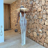 DEKA Sexy Women V Neck Hollow Cover Up Beach Dress Bathing Suit For Beach Swimwear Sleeveless Backless Swimsuit Crochet Cover Up