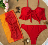 Cikini Sexy Gradient Color Three Piece Swimsuit Mesh Bikinis Set Summer Beach Swimwear Bathing Suit For Women