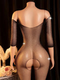 Plus Size Erotic Sexy Lingerie Bling Rhinestone Fishnet Bodysuit Transparent Sex Dress Women Mesh Tights Sexy Exotic Body Socks
