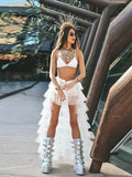 White Ruffled Tiered Tulle Over Wrap Skirts Women Sheer Mesh Summer Maxi Skirt Low Long Beach Tulle Skirt Bridal Detachable FR8E