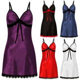 Lace Silk Satin Nightdress Women Sleepwear Lingerie Sleeveless Straps Mini Dress with Panties Nighties Nightgown