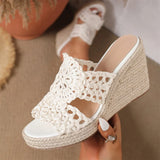 Summer Bobo Beach Mules Slipper Leisure White Espadrille Wedge Slide Sandals Slip On Platform High Heel Women Shoes EUR Size 45