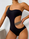 2026 One Shoulder Swimsuit One Piece Sexy Solid Swimwear Women Bandage Bathers Bathing Swimming Swim Suit Beachwear Summer