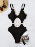 Cut-out Chain Linked One Piece Swimsuit Monokini Swimwear Women 2025 Bathers Padded Beachwear Bathing Swimming Suit Summer