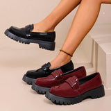 British Style Platform Loafers for Women Plus Size 43 Thick Heel Commute Work Shoes Ladies Comfort Thick Sole Pu Leather Shoes