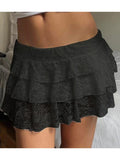 Women's Sexy Mini Skirt Floral Elastic Waist Layered Ruffle A-Line Skirt Casual Summer Solid Color Mini Skirts Streetwear
