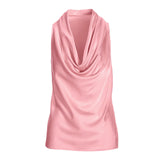 Women Satin Halter Tank Tops Fashion Fitted Solid Color Cowl Neck Sleeveless Vest Trendy Summer Streetwear