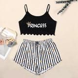 Summer Casual Pajamas Set for Women Sleepwear Sexy Lingerie Sleeveless Striped Tank Top Vest + Shorts Set Pijamas Homewear