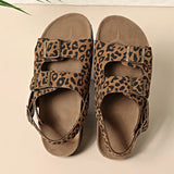 Fashion Bukcle Leopard Print Sandals Women 2025 Summer Back Strap Platform Sandles Woman Comfortable Plus Size Beach Sandalias