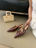 White Thin Heeled Sandals 2026 Women's Low-Heeled Shoes With Strap Brown Summer 2026 New Girls Fashion French OL Single Shoes