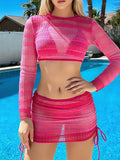 4 Pieces Triangle Bikini 2026 With Mesh Tops & Skirt Swimwear Female Solid Swimsuit Women Bathers Bathing Swimming Swim Suit
