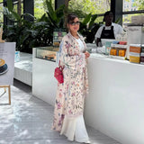 Modest Abaya Printed Open Abaya Lightweight Long Sleeve Abaya Two Piece Headscarf Kaftan Dubai Muslim Set Women Hijab Gown