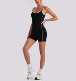 Sexy Sleeveless Backless Scrunch Yoga Jumpsuit Women Color-block U Neck Slim Sports One Piece Suits Tight Fitness Gym Overalls