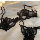 MOYISU Parisian Sheer Bralette Set - Ultra-Thin Wire-Free Bra No Padding Anti-Sag Lace Cutout Lingerie Sexy Vacation-Ready Tushy