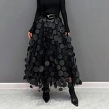 Women Summer Maxi Skirt Retro A-Line Large Hem Skirt Solid Color 3D Dot Decor High Waist Long Skirt
